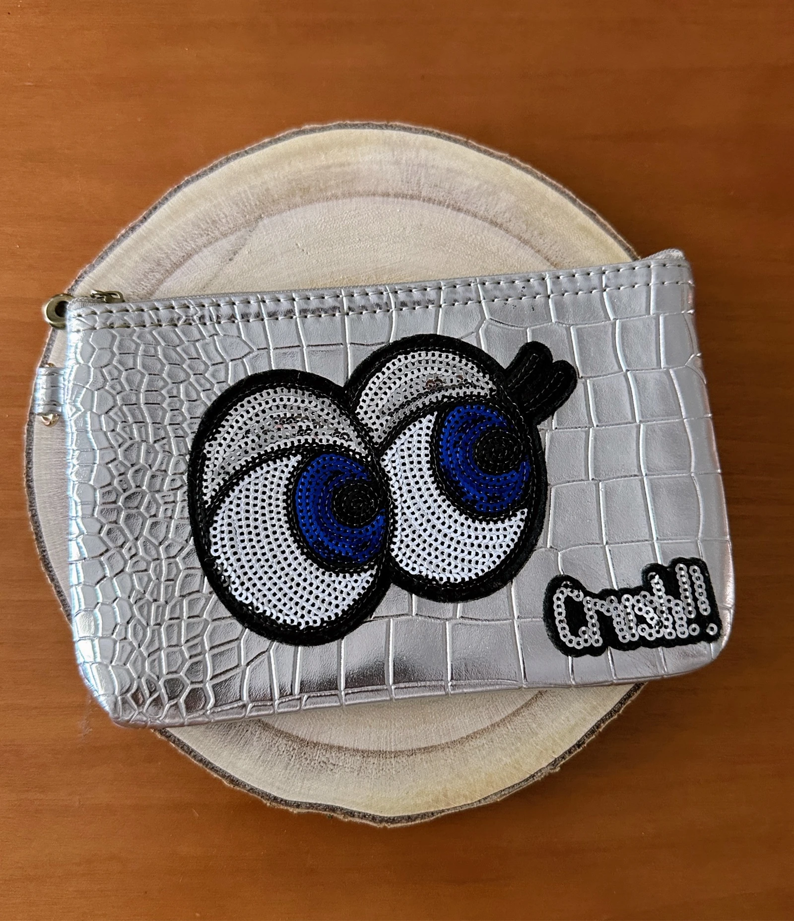 Monedero Plata Efecto Cocodrilo "Crush!" - Ojos Lentejuelas Y2K